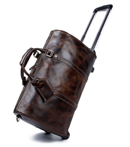 Large Capacity Cowhide Leather Trolley Travel Bag - Addison Foster