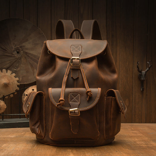 Handmade Crazy Horse Leather Retro Backpack - Addison Foster